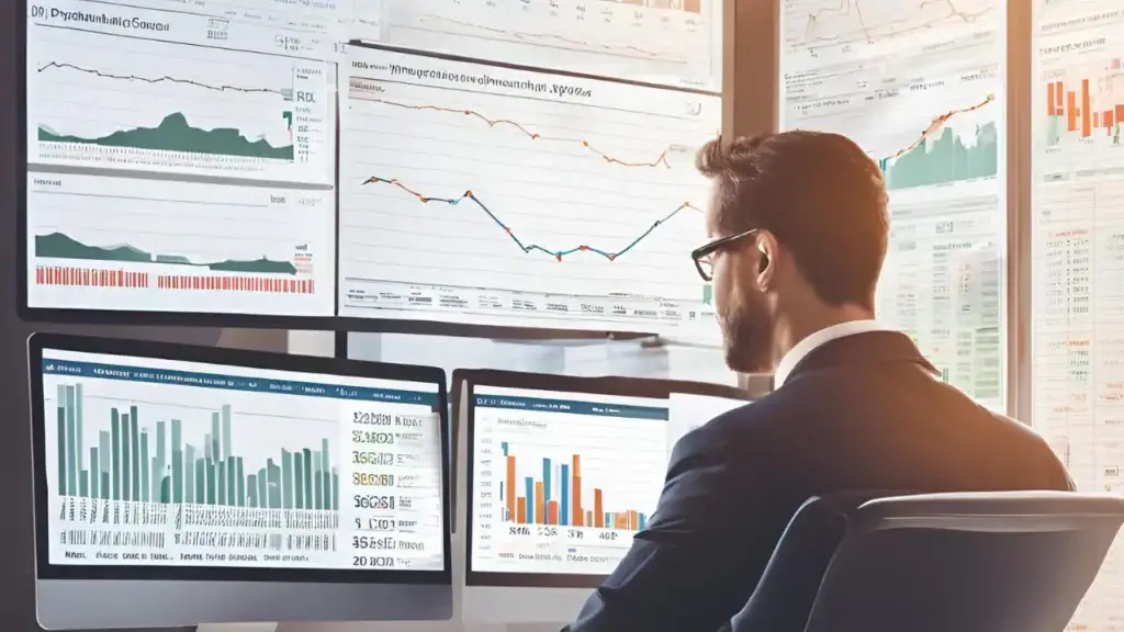 198 रुपये का जबरदस्त प्रीमियम! IPO में निवेश का आखिरी मौका कल A financial analyst monitors multiple screens displaying stock market charts and data, analyzing trends for Sahasra Electronics IPO performance, highlighting the growing demand and investor interest as the IPO sees high subscription rates. Ideal for illustrating articles related to IPO market trends and stock performance.